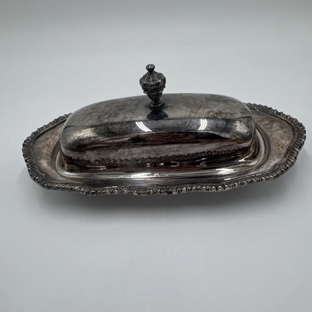 Vintage Webster-Wilcox Staffordshire Silverplate Butter Dish w/ Glass 4487